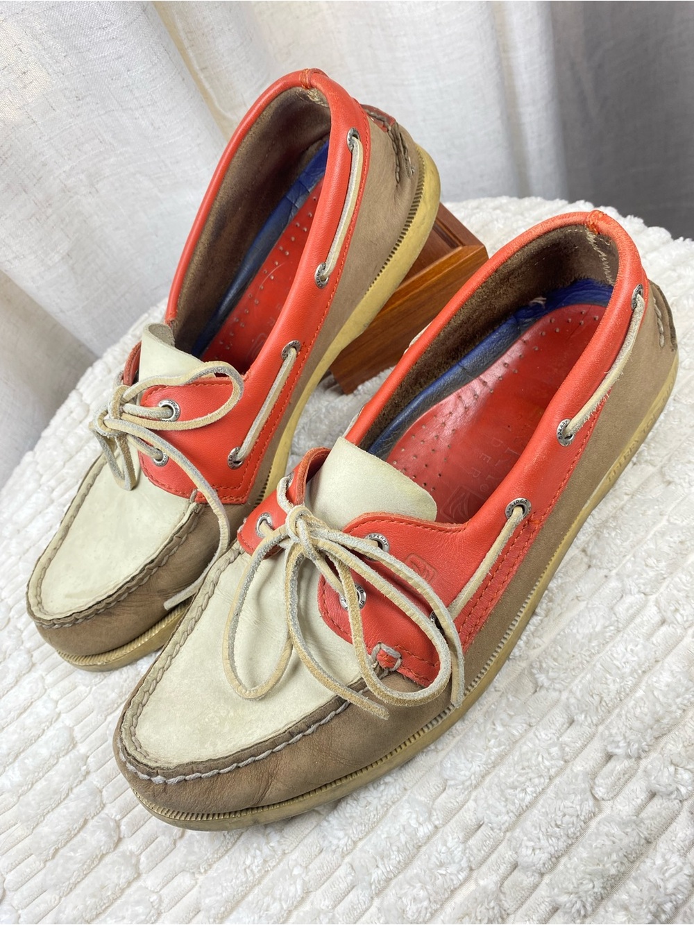 Sperry Top Sider Authentic Original Tri Tone Orange Leather Boat Shoes Men’s 10
